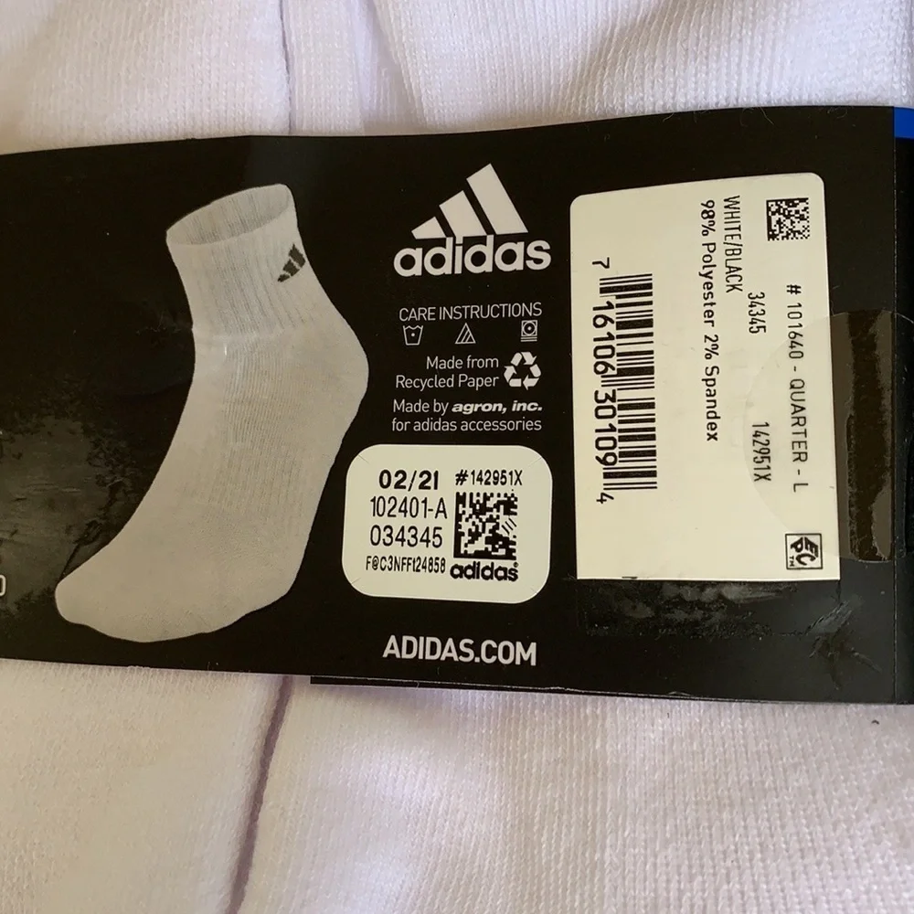 ADIDAS MEN’S CUSHIONED 6 pair QUARTER SOCKS